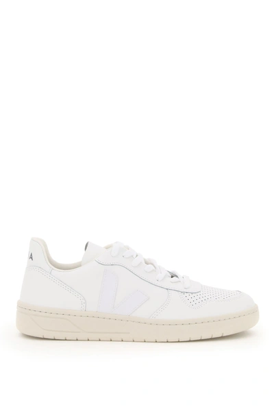 Shop Veja V-10 Leather Sneakers In White