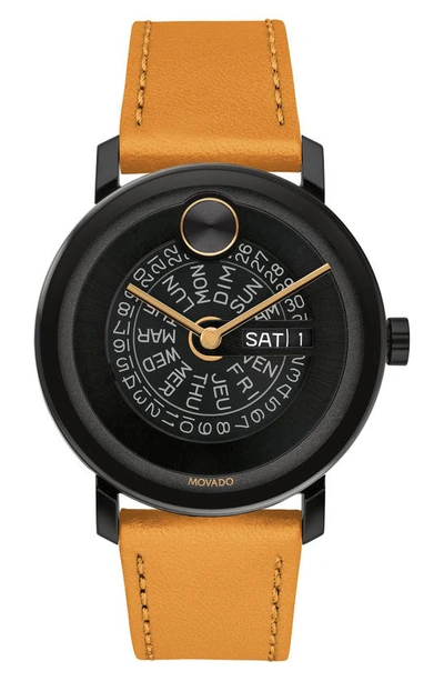 Shop Movado Bold Evolution Leather Strap Watch, 40mm In Black/ Brown Leather