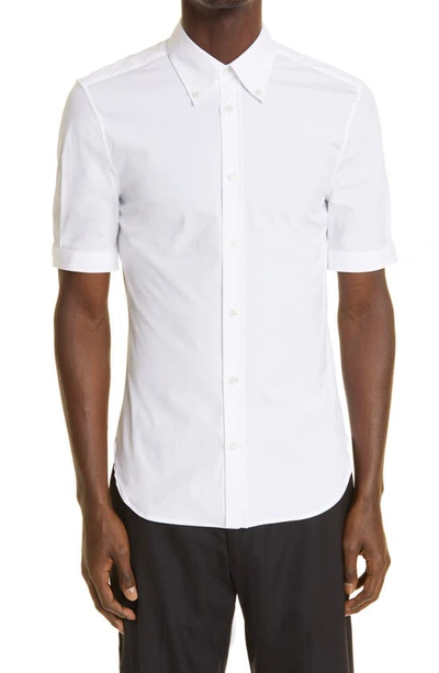Shop Alexander Mcqueen Short Sleeve Cotton Stretch Poplin Button-down Shirt In White