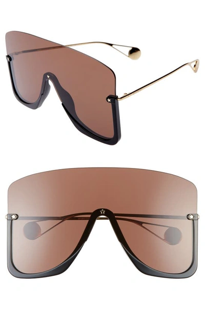 Shop Gucci 99mm Oversize Shield Sunglasses In Shiny Black