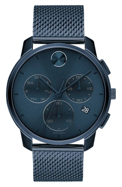 Shop Movado Bold Chronograph Mesh Strap Watch, 42mm In Blue