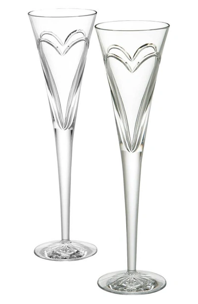 Shop Waterford 'wishes Love & Romance' Lead Crystal Champagne Flutes In Clear