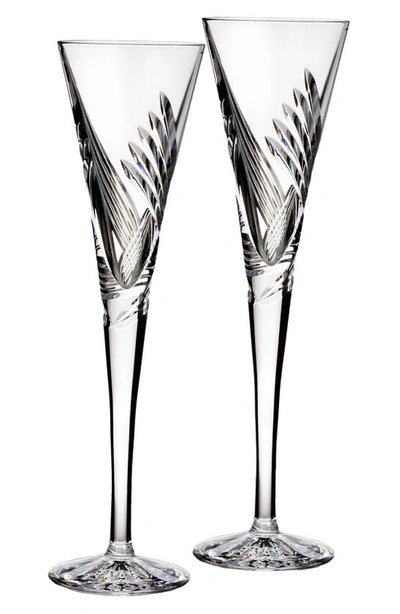 Shop Waterford 'wishes Beginnings' Lead Crystal Toasting Flutes In Clear
