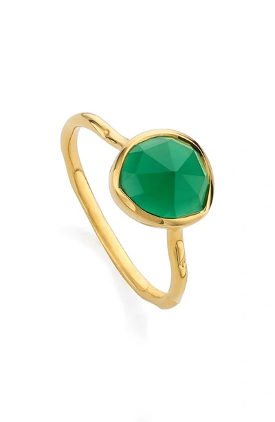 Shop Monica Vinader Siren Semiprecious Stone Stacking Ring In Green Onyx/ Yellow Gold