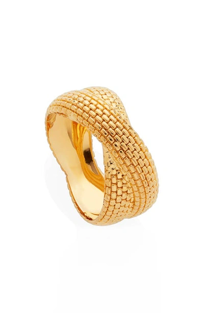 Shop Monica Vinader Heirloom Woven Crisscross Ring In Yellow Gold