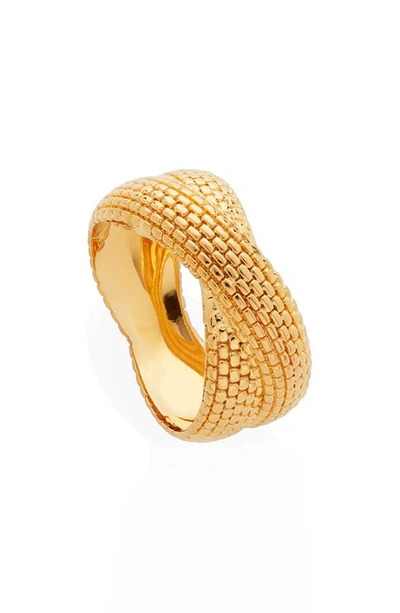 Monica Vinader Gold Heirloom Woven Crossover Ring In Yellow Gold