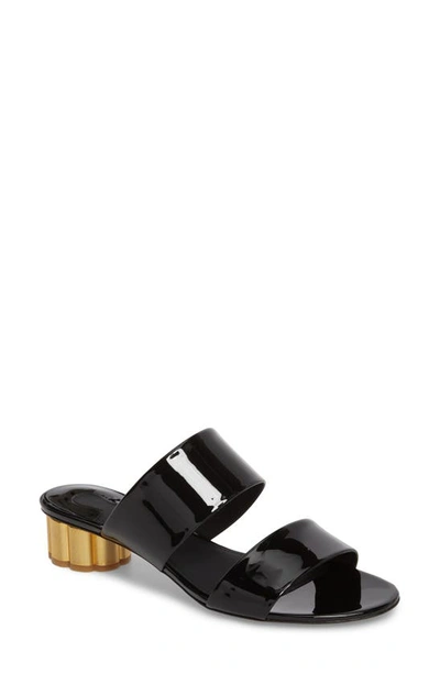 Shop Ferragamo Belluno Double Band Slide Sandal In Black Patent Leather