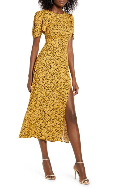 Shop Afrm Jamie Print Open Back Short Sleeve Dress In Gold Leopard
