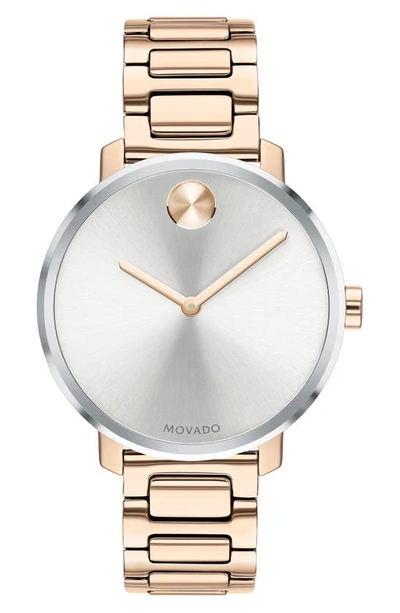 Shop Movado Bold Bracelet Watch, 34mm In Grey/ Silver/ Carnation Gold