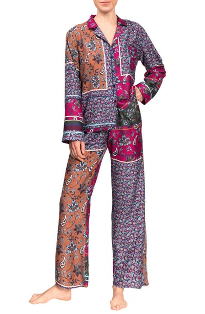Shop Everyday Ritual Allison Angela Floral Cotton & Silk Pajamas In Navy English Garden