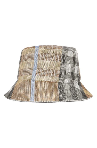 Shop Burberry Crystal Embellished Check Bucket Hat In Dusty Sand