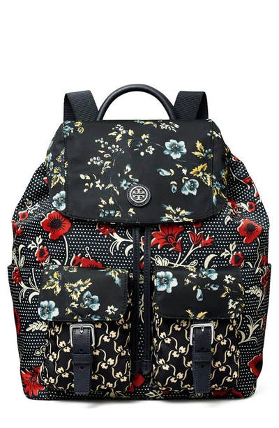 Tory Burch Virginia Mixed Print Recycled Nylon Backpack In Red