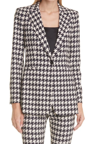 Shop Alice And Olivia Breanna Houndstooth Long Fitted Blazer In Almond/ Black