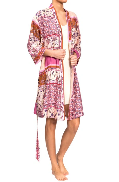 Shop Everyday Ritual Misty Floral Cotton & Silk Short Robe In Blush English Garden