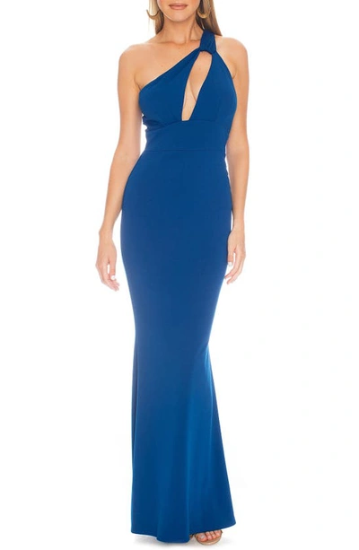Shop Katie May Cutout One-shoulder Trumpet Gown In Blue