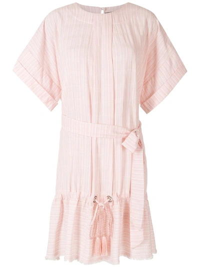 Shop À La Garçonne Belted Short Sleeves Dress In Rosa