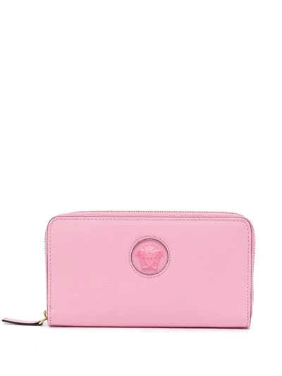 Shop Versace La Medusa Leather Wallet In Rosa