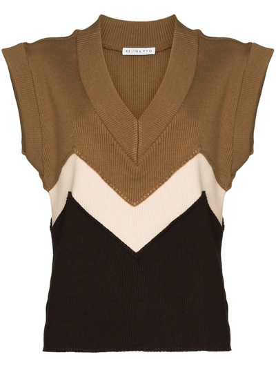 Rejina Pyo Kenna Colour-blocked Ribbed-knit Tank In Braun