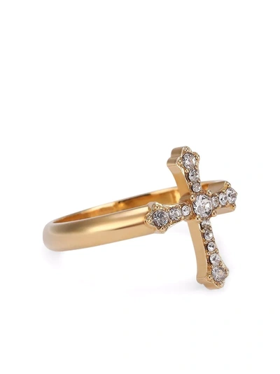 Shop Dolce & Gabbana Crystal-embellished Cross Ring In Gold