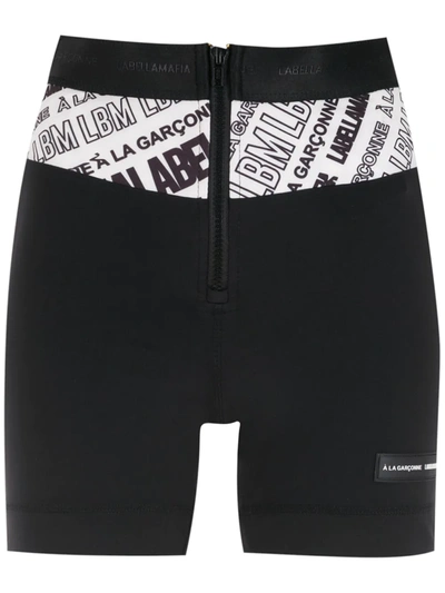 Shop À La Garçonne X Labellamafia Logo Print Zip-up Shorts In Black