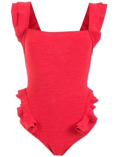 Shop Clube Bossa Barbette Ruffled Swimsuit In Rot