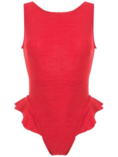 Shop Clube Bossa Goya Ruffle-trimmed Swimsuit In Rot
