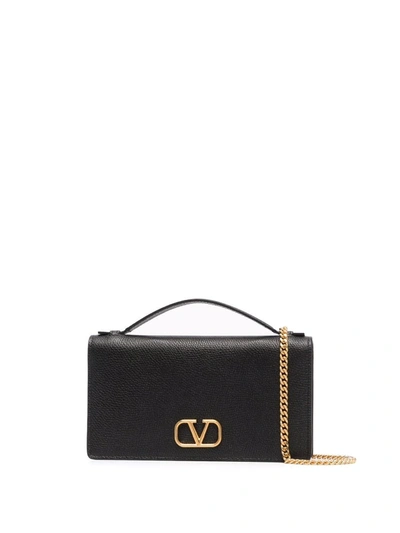 Shop Valentino Vlogo Signature Leather Wallet-on-chain In Black