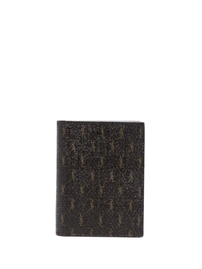 Shop Saint Laurent Monogram Print Leather Wallet In Braun