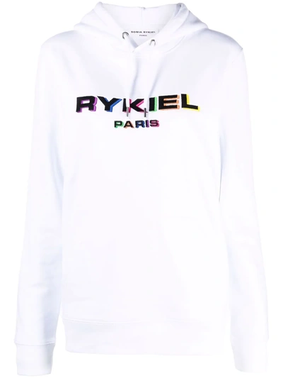 Shop Sonia Rykiel Embroidered Logo Organic Cotton Hoodie In Weiss