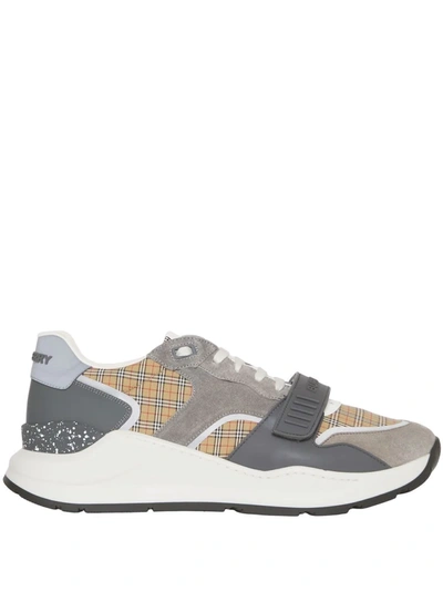 Shop Burberry Panelled Check Sneakers In Grau