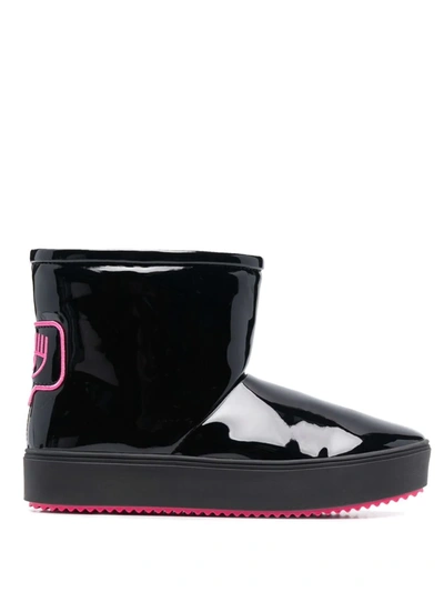 Shop Chiara Ferragni High-shine Logo-patch Ankle Boots In Schwarz