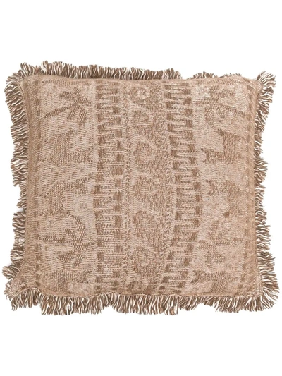 Shop Alanui Intarsia-pattern Fringed Cushion In Nude