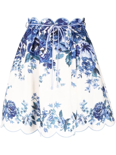 Shop Zimmermann Floral-print Mini Skirt In Weiss