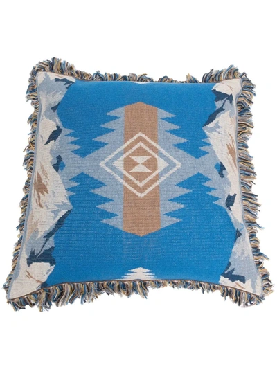 Shop Alanui Intarsia-knit Square Cushion In Blau