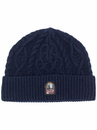 Shop Parajumpers Logo-patch Knitted Beanie In Blau