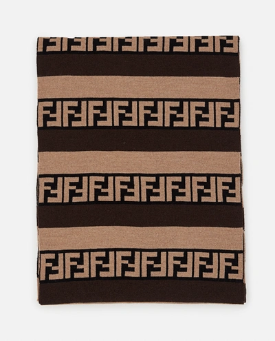 Shop Fendi Ff Logo Wool And Silk Scarf In Beige
