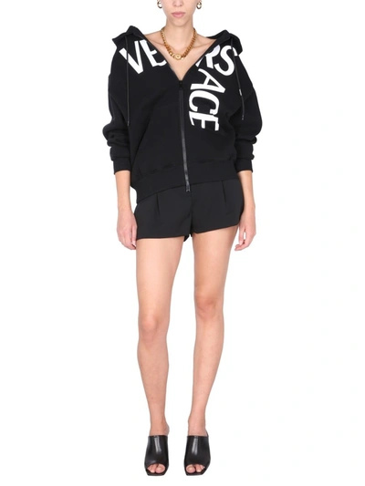 Shop Versace Hooded Sweatshirt With Logo Print In Black