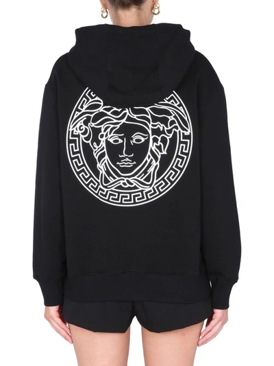 Shop Versace Hooded Sweatshirt With Logo Print In Black