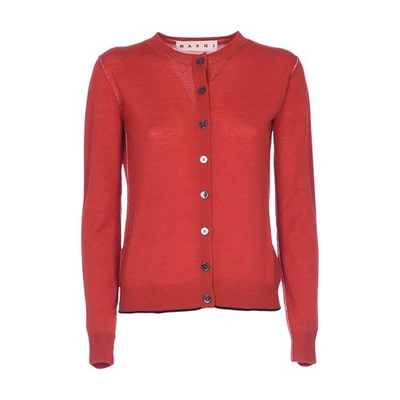 Shop Marni Round Neck Cardigan In Red