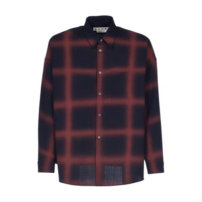 Shop Marni Oversized Checked Shirt In Blublack