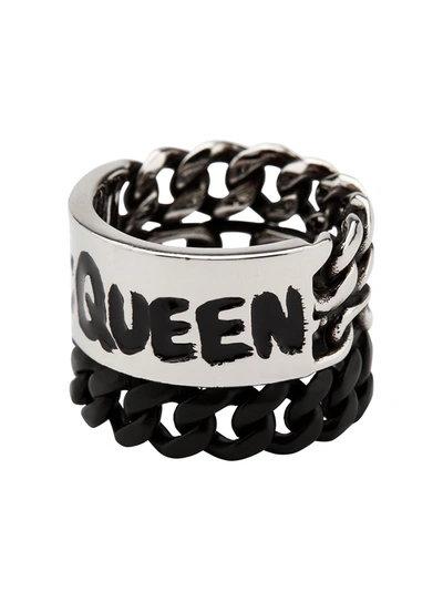 Shop Alexander Mcqueen Graffiti Curb-chain Ring In Silber