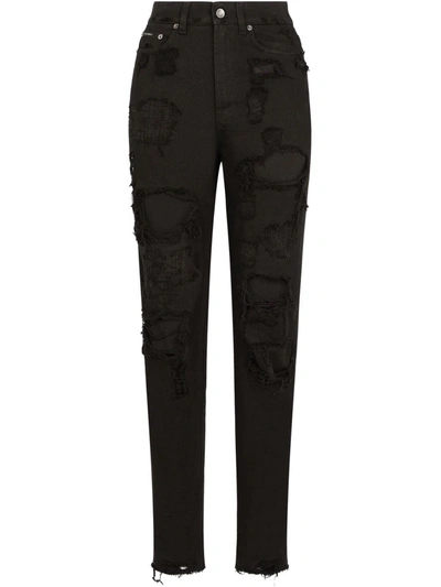 Shop Dolce & Gabbana Distressed Boyfriend Jeans In Schwarz