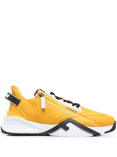 Fendi Men's Flow Logo Zip Nylon Runner Sneakers In Yellow | ModeSens
