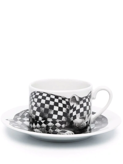 Shop Fornasetti Graphic-print Porcelain Tea Set In Schwarz