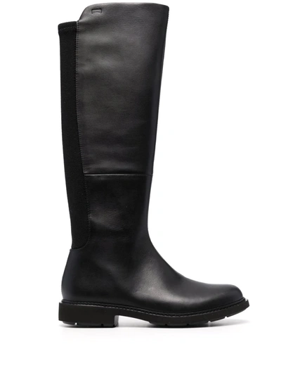 Shop Camper Knee-length Panelled Leather Boots In Schwarz