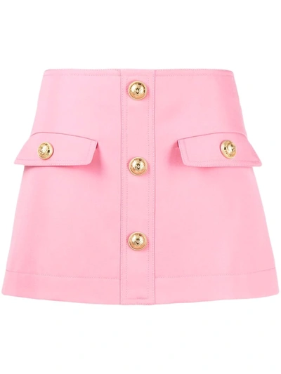 Shop Balmain Logo-button Mini A-line Skirt In Rosa