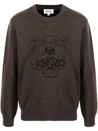 Shop Kenzo Tiger-print Crew Neck Sweatshirt In Brown