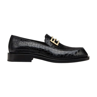 Shop Fendi Leather Loafers In Noir