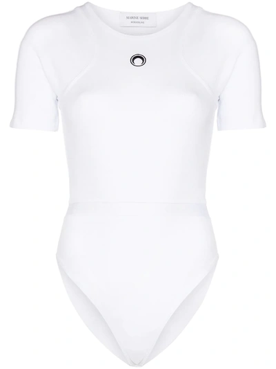 Shop Marine Serre Crescent Moon Short-sleeve Bodysuit In White