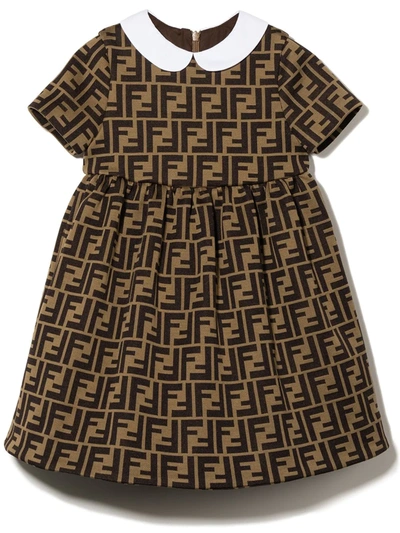 Shop Fendi Ff-logo Short-sleeve Dress In Brown